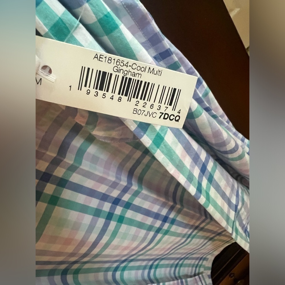 The Drop Pastel Gingham Button Down Shirt Medium. Blue green lavender. NWT - Picture 2 of 5